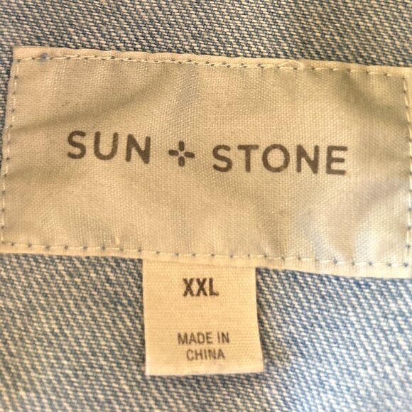 Sun + Stone Mens SZXXL Blue Jean Denim Patchwork Vest Street Style Western Retro - Picture 8 of 10